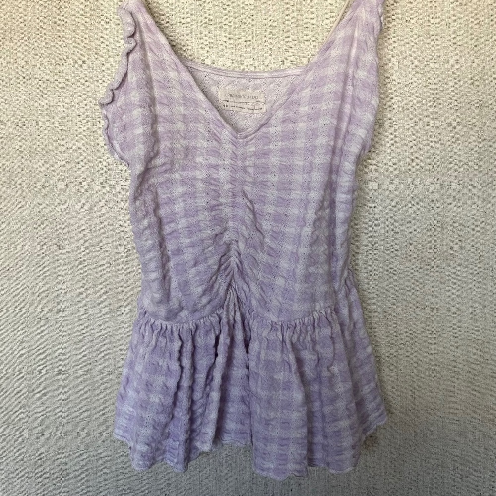 Urban Outfitters Lavender Gingham Ruched Peplum Cami Top Size M